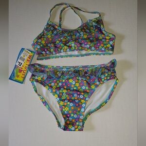 Wetsuit Club 2 Pc Girls Swimsuit** Sz 6/6X**Blue Floral**